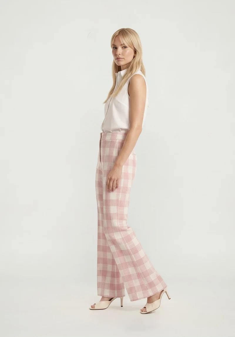 ليلي وليونيل Zena Flared Check Trouser in Pink