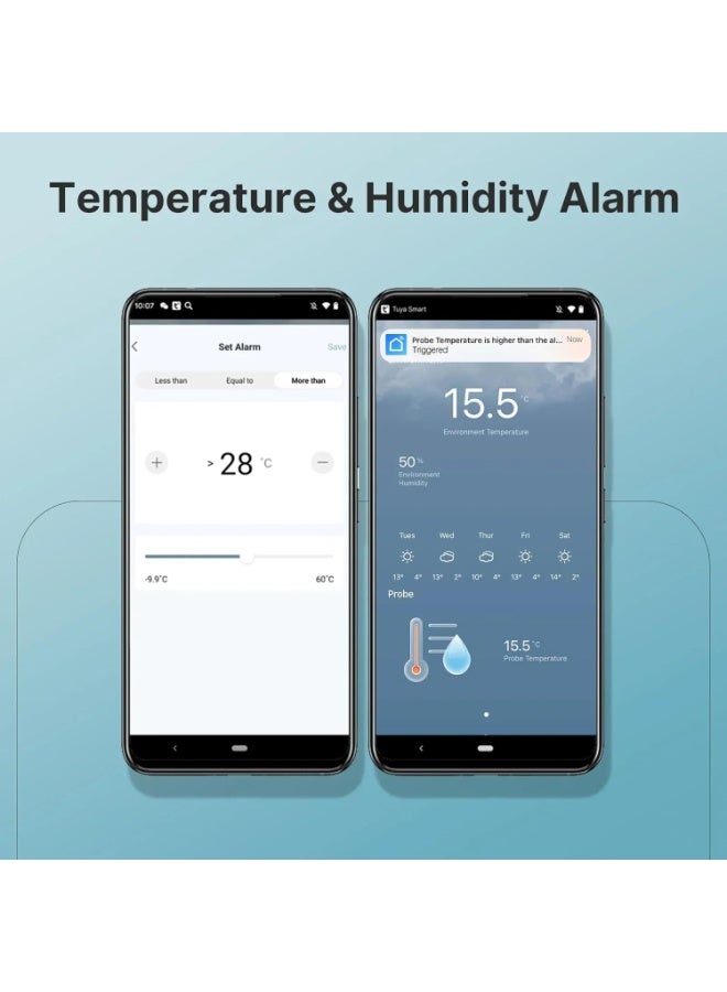 UanTii Smart Temperature Humidity Sensor with 1m External Probe Tuya Wifi Thermometer Temperature Sensor for Aquarium Water Tank,App and Voice Monitor,Works... - Image 2