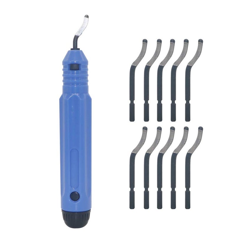 LingGan Hand Metal Deburring Tool NB1100 Handle + 10 pcs BS1010 Rotary Deburr Blades, Burr Remover Hand Tool for Wood/Plastic/Aluminum/Copper and Steel - Image 1