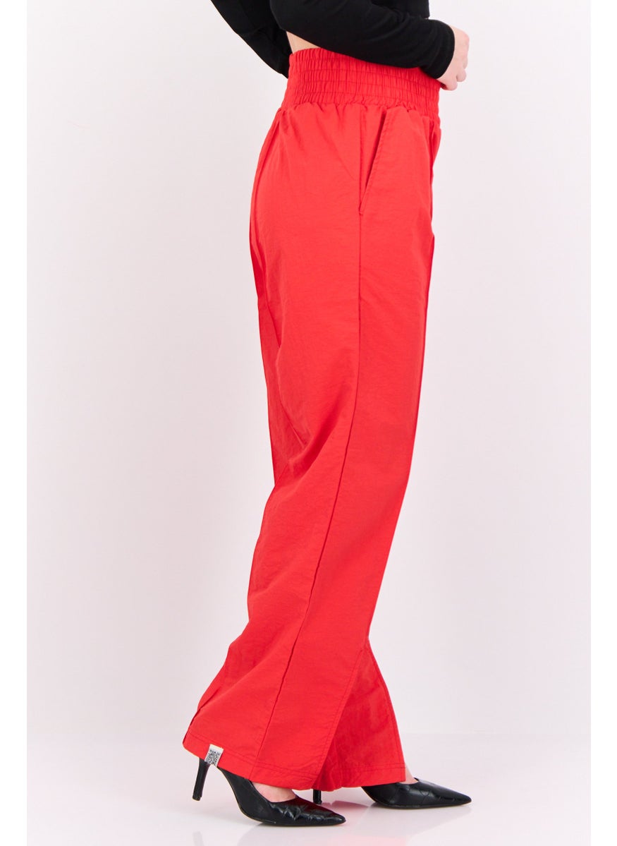 The Giving Movement - Women Regular Fit Brand Logo Wide Leg Pants, Red - Image 1