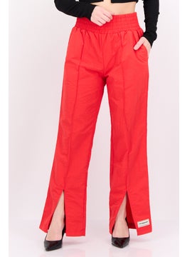Women Regular Fit Brand Logo Wide Leg Pants, Red