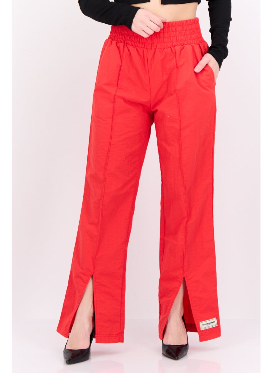 The Giving Movement - Women Regular Fit Brand Logo Wide Leg Pants, Red - Image 1