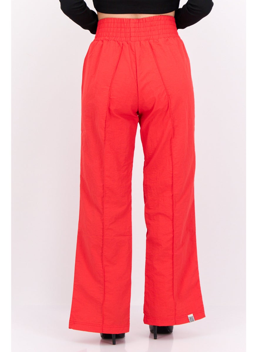 The Giving Movement - Women Regular Fit Brand Logo Wide Leg Pants, Red - Image 1