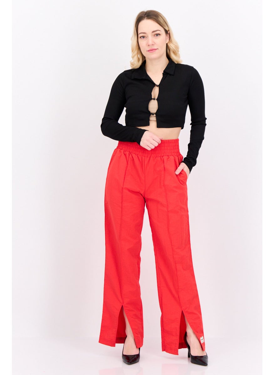 The Giving Movement - Women Regular Fit Brand Logo Wide Leg Pants, Red - Image 1