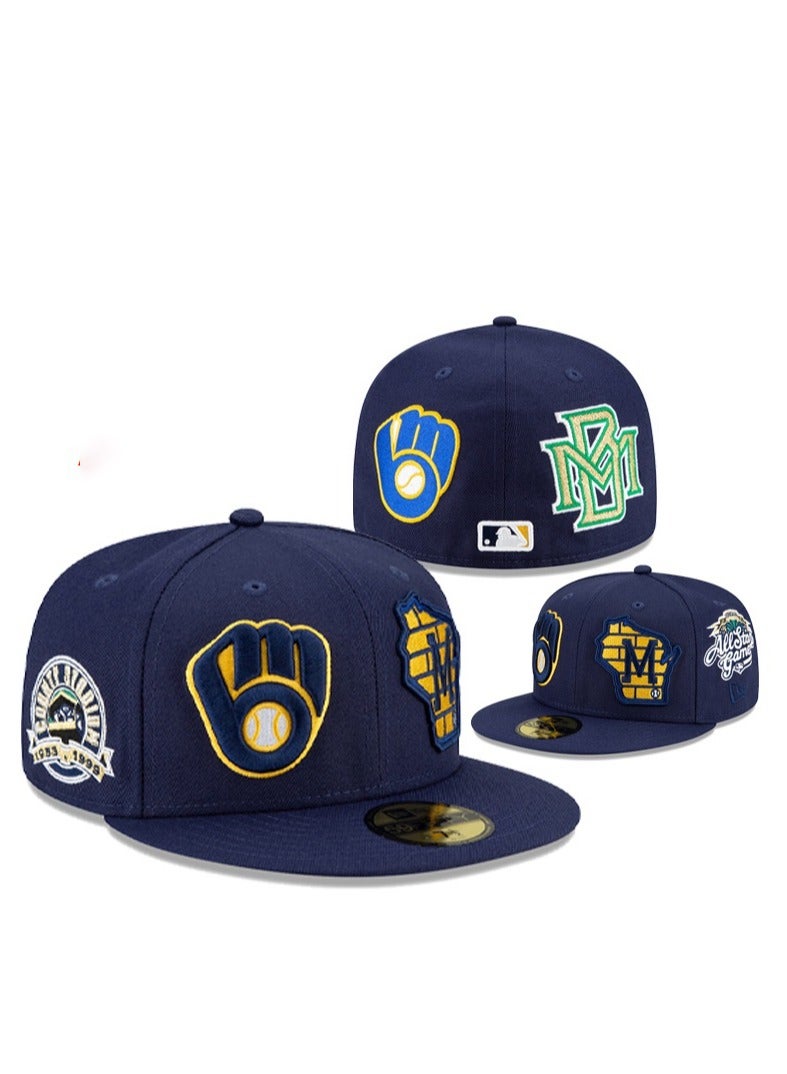 NEW ERA Milwaukee Brewers Navy Blue Flat - Brim Cap, Multi - Badge Embroidered Baseball Cap - 60.6 cm 