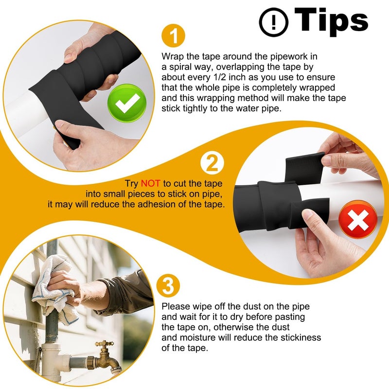 DEMEDO Pipe Insulation Tape, Pipe Wrap Insulation Foam Tape Self Adhesive, Outdoor Water Pipe Insulation Roll for HVAC, AC Line Insulation, 3 inch x 16.5 FT Heat Tape for Water Pipe, Black - Image 2