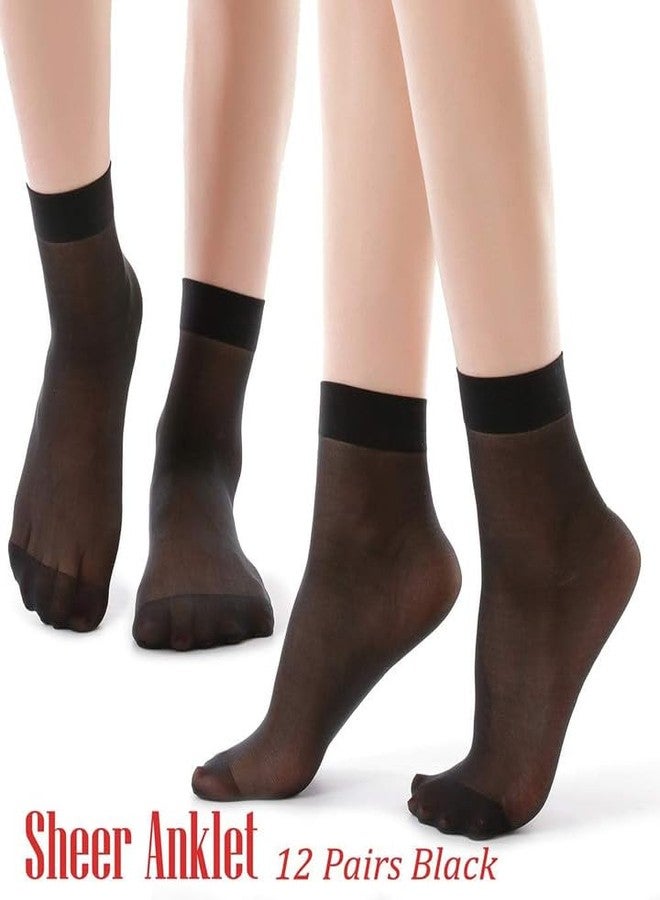 Yanwenx 12 Pairs Women's Nylon Ankle Short Sheer Socks_Black - Image 2