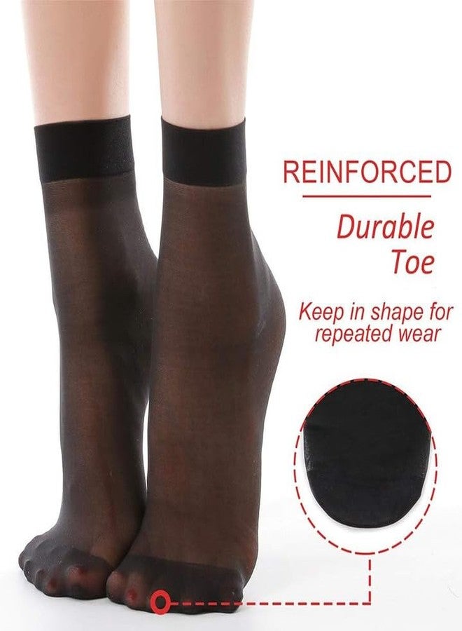 Yanwenx 12 Pairs Women's Nylon Ankle Short Sheer Socks_Black - Image 4