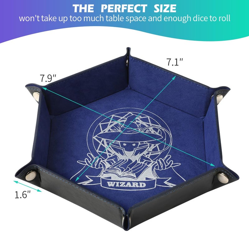 Grajar 6 Pcs DND Dice Tray with Characters Pattern for RPG D&D Table Games - Folding PU Leather and Velvet Rolling Holder Storage Box - Image 3