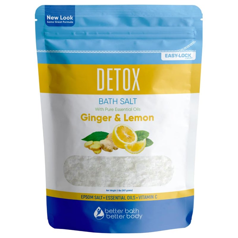 Better Bath Better Body Detox Bath Salt 32 Ounces Epsom Salt with Natural Ginger and Lemon Essential Oils Plus Vitamin C in BPA Free Pouch with Easy Press-Lock Seal - Image 1