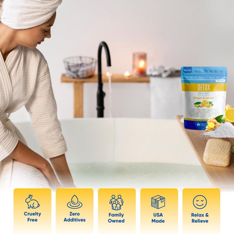 Better Bath Better Body Detox Bath Salt 32 Ounces Epsom Salt with Natural Ginger and Lemon Essential Oils Plus Vitamin C in BPA Free Pouch with Easy Press-Lock Seal - Image 3