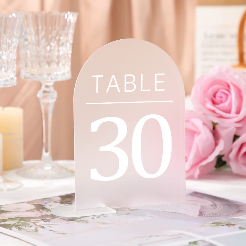 Vicenpal 30 Sets Frosted Arch Acrylic Sign 6 x 4 Inch Blank Frosted Arch with Frosted Base DIY Arch Wedding Table Numbers for Centerpiece Reception Decoration Party Anniversary Event