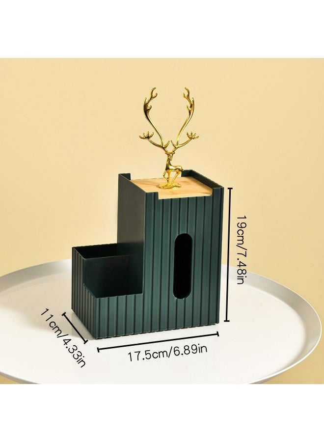 SHABILI 1 Pack Elk Decoration PP Tissue Box Holder, Waterproof Facial Wipes Storage Box with Sundry Storage Area, ，Fashion Napkin Dispenser Container for Desk Home， Toilet ，Bathroom， Office， Restauran  - Image 4