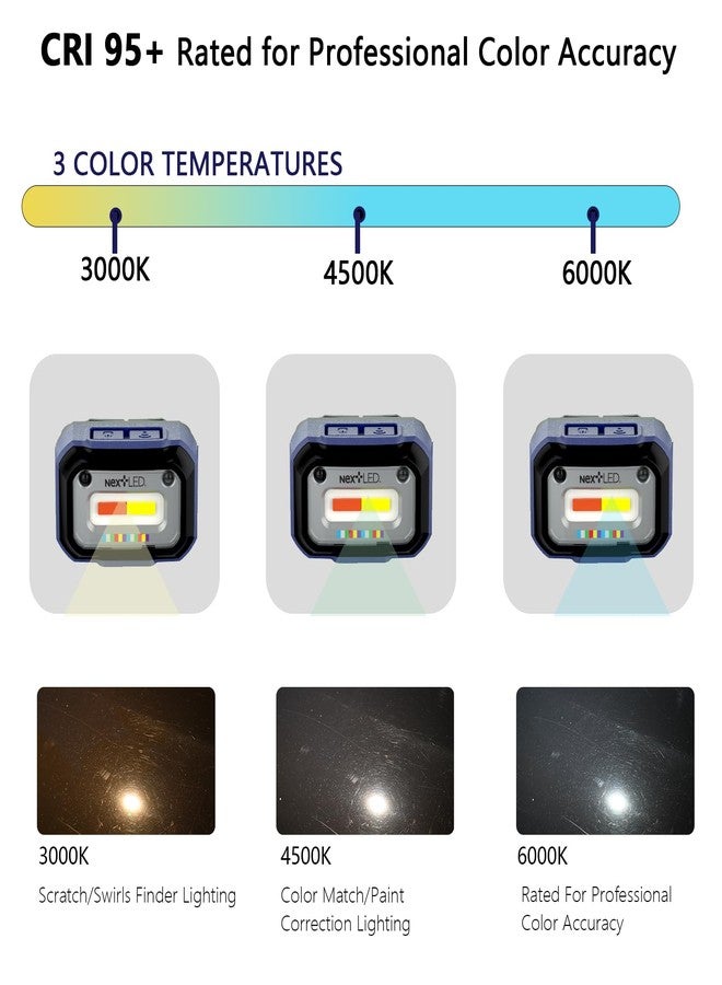 NextLED NT-2143C-B Auto Detail Headlamp with Motion Sensor, CRI 95+ Paint Inspection Light, 3000/4500/6000K, 300 LM, for Car Detailing, Color Match, Paint Correction, Swirl Finder - Image 2