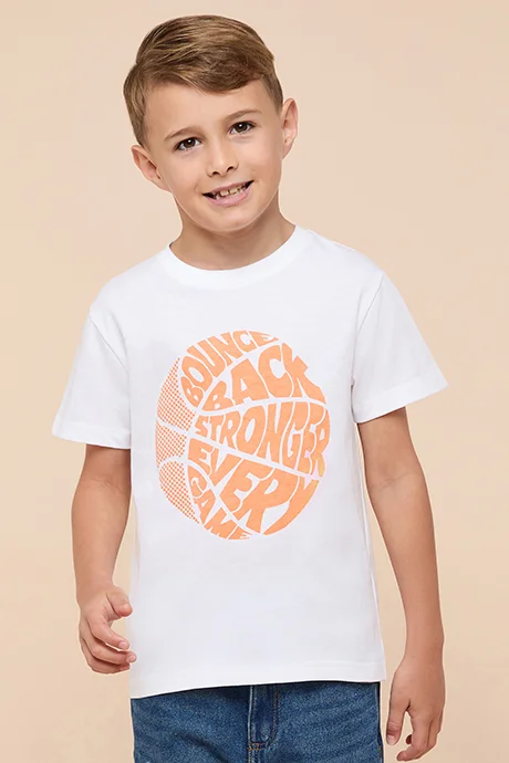 أر أند بي Printed T-Shirt with Crew Neck and Short Sleeves