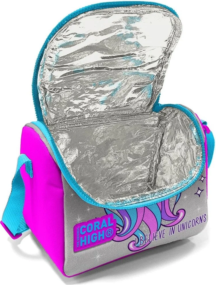 CORAL HIGH Kids Pink Silver Glitter Unicorn Patterned 3-Piece School Bag Set SET0114383