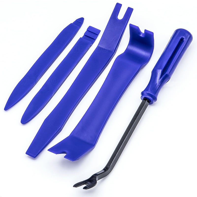 MEAJOO 5PCS Auto Trim Removal Tool Kit No Scratch Plastic Pry Tool Kit Auto Trim Removal Pry Tool Car Panel Door Window Fastener Removal Tool Set for Vehicle Dash Radio Audio Installer Blue