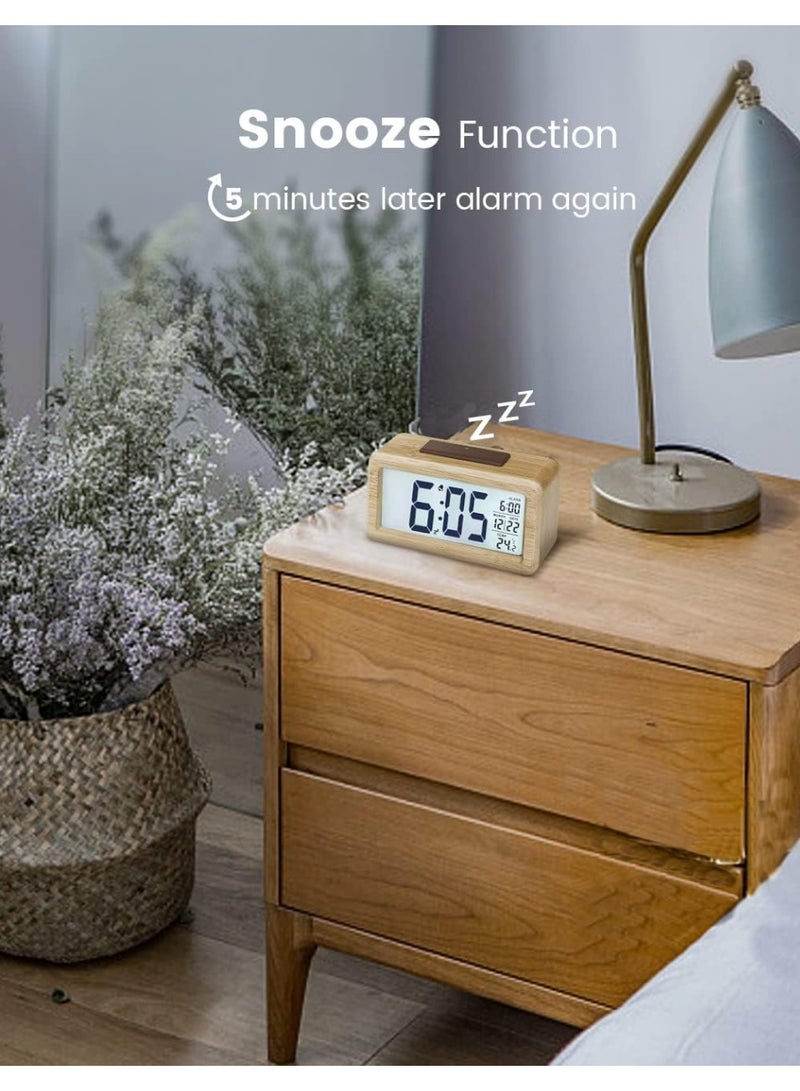 Digital Alarm Clock, LCD Digital Clock with Date Display, Temperature, Snooze Function, Battery Powered Digital Clock, 3 AAA Batteries Required (Bamboo) - Image 4