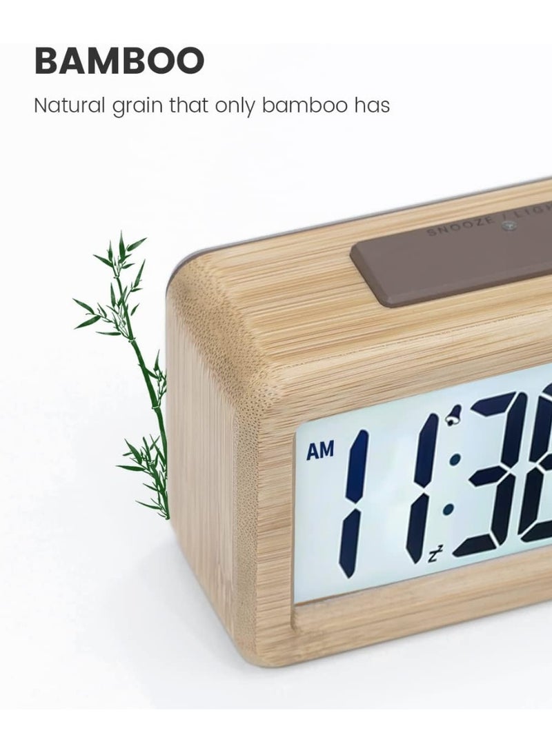 Digital Alarm Clock, LCD Digital Clock with Date Display, Temperature, Snooze Function, Battery Powered Digital Clock, 3 AAA Batteries Required (Bamboo) - Image 3