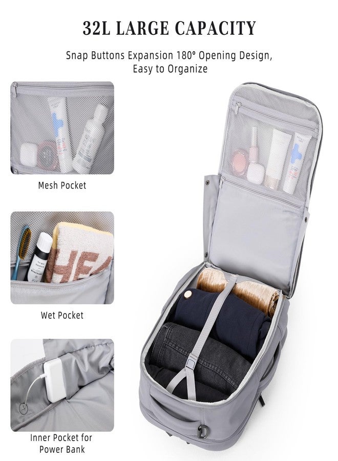 Timeet 32L Travel Backpack For Men Women, 4 In 1 TSA Friendly Flight Approved Carry on Backpack Fits 17 Inch Laptop, Water-resistant Personal Item Travel Bag for Work School Gym Camping, Elegant Gray - Image 3