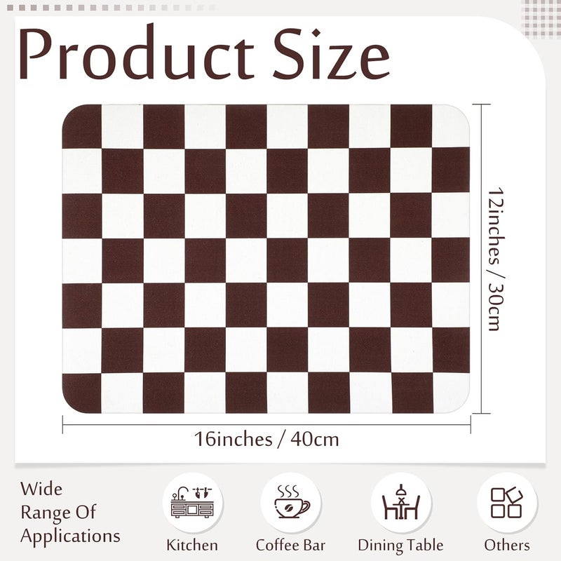 Tinideya Coffee Mat Checkered Dish Drying Mat for Kitchen Counter Coffee Bar Vintage Buffalo Dish Pad Absorbent Kitchen Drying Mat for Bar Station Accessories Easy Clean(Caramel,12 x 16 Inches) - Image 2
