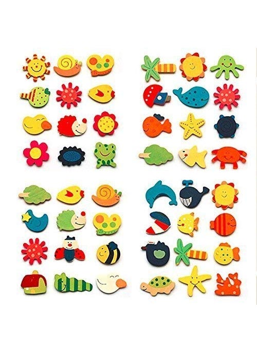 HOUSE HATCH HOUSE HATCH Nature Themed Wooden Cartoon Magnets Assorted Set of 40 Multi Color 