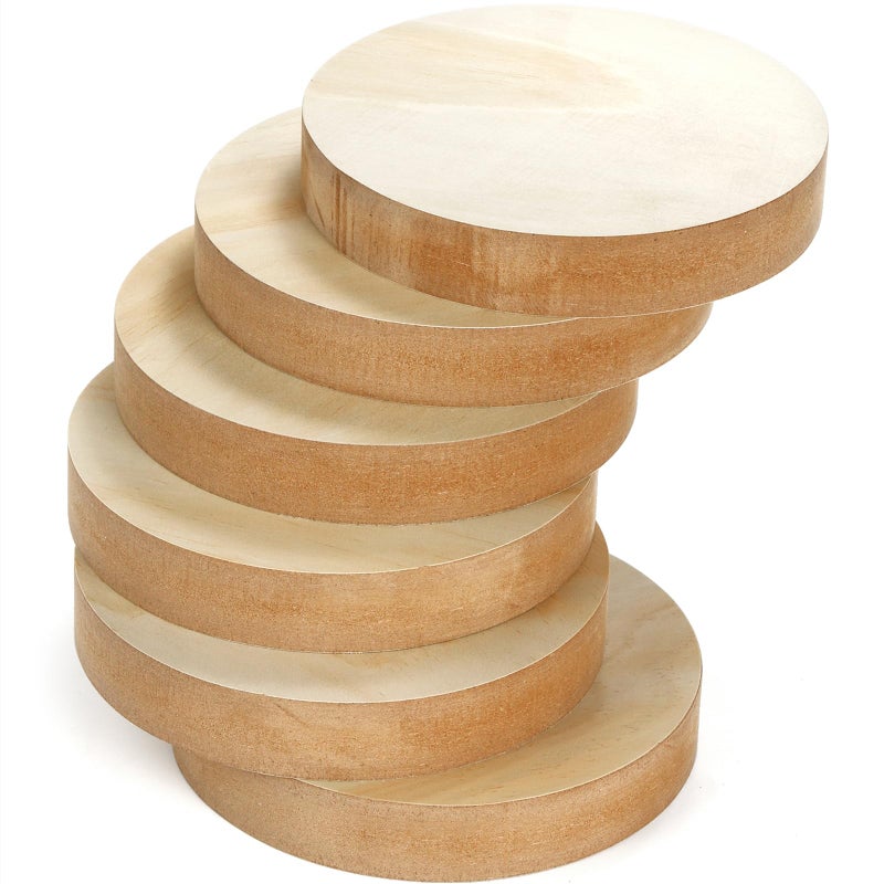 DEAYOU 6 Pack MDF Wood Circles, 6" Round Unfinished Wood Board, Wooden Disc Plaque for Crafts, Medium Density Fiberboard, 1" Thick Wood Block Coaster Base for DIY, Engraving, Chip Carving, Painting - Image 4