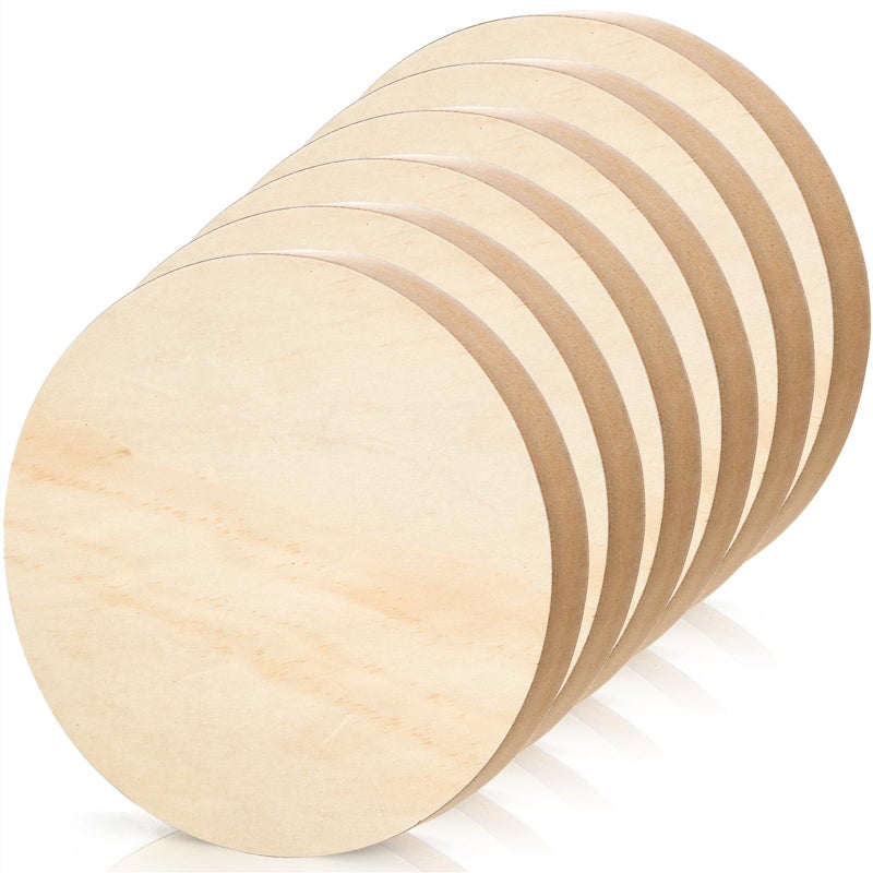 DEAYOU 6 Pack MDF Wood Circles, 6" Round Unfinished Wood Board, Wooden Disc Plaque for Crafts, Medium Density Fiberboard, 1" Thick Wood Block Coaster Base for DIY, Engraving, Chip Carving, Painting - Image 1