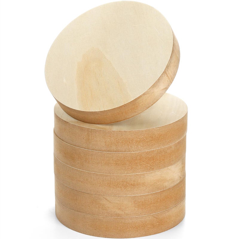 DEAYOU 6 Pack MDF Wood Circles, 6" Round Unfinished Wood Board, Wooden Disc Plaque for Crafts, Medium Density Fiberboard, 1" Thick Wood Block Coaster Base for DIY, Engraving, Chip Carving, Painting - Image 3