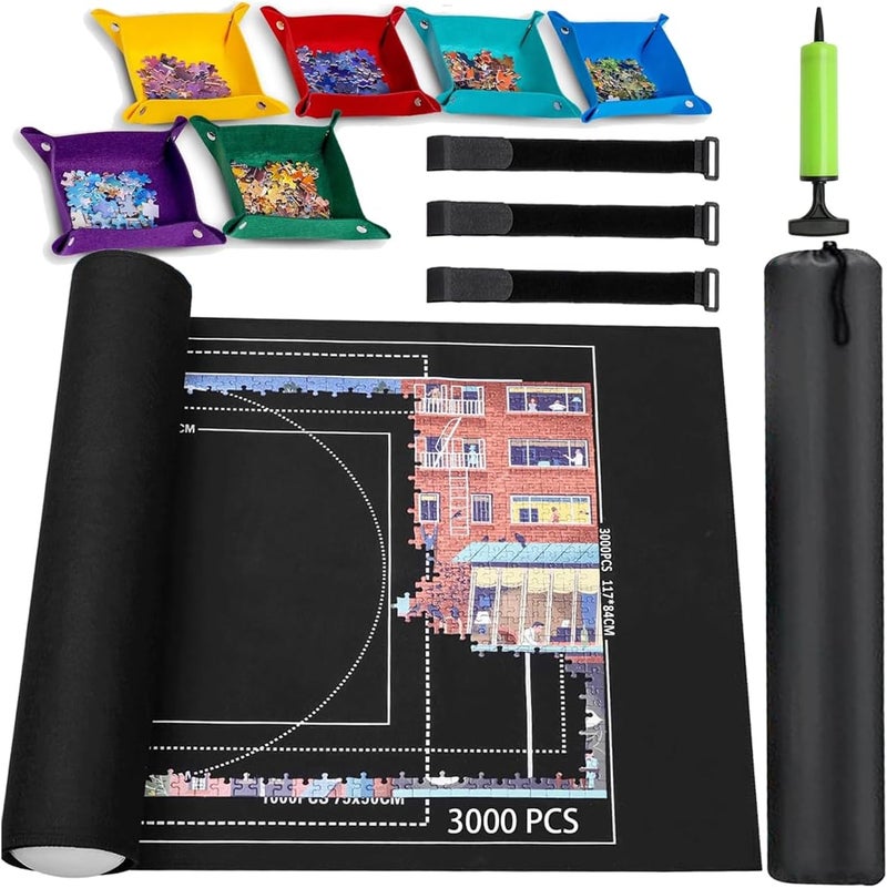 Jigsaw Puzzle Roll-Up Mat 3000 Pieces Set with 6 Sorting Trays, Portable Felt Mat Storage Saver for Adults & Kids - Image 1