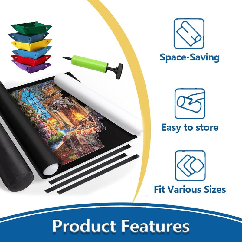 Jigsaw Puzzle Roll-Up Mat 3000 Pieces Set with 6 Sorting Trays, Portable Felt Mat Storage Saver for Adults & Kids - Image 3