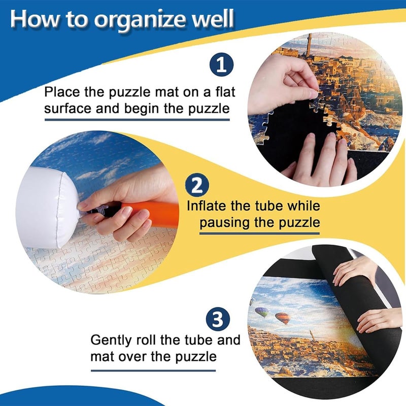 Jigsaw Puzzle Roll-Up Mat 3000 Pieces Set with 6 Sorting Trays, Portable Felt Mat Storage Saver for Adults & Kids - Image 4