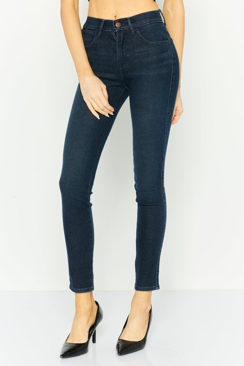 Wrangler Women Skinny Fit Mid Rise Straight Leg Stretchable  Jeans, Blue - Image 1