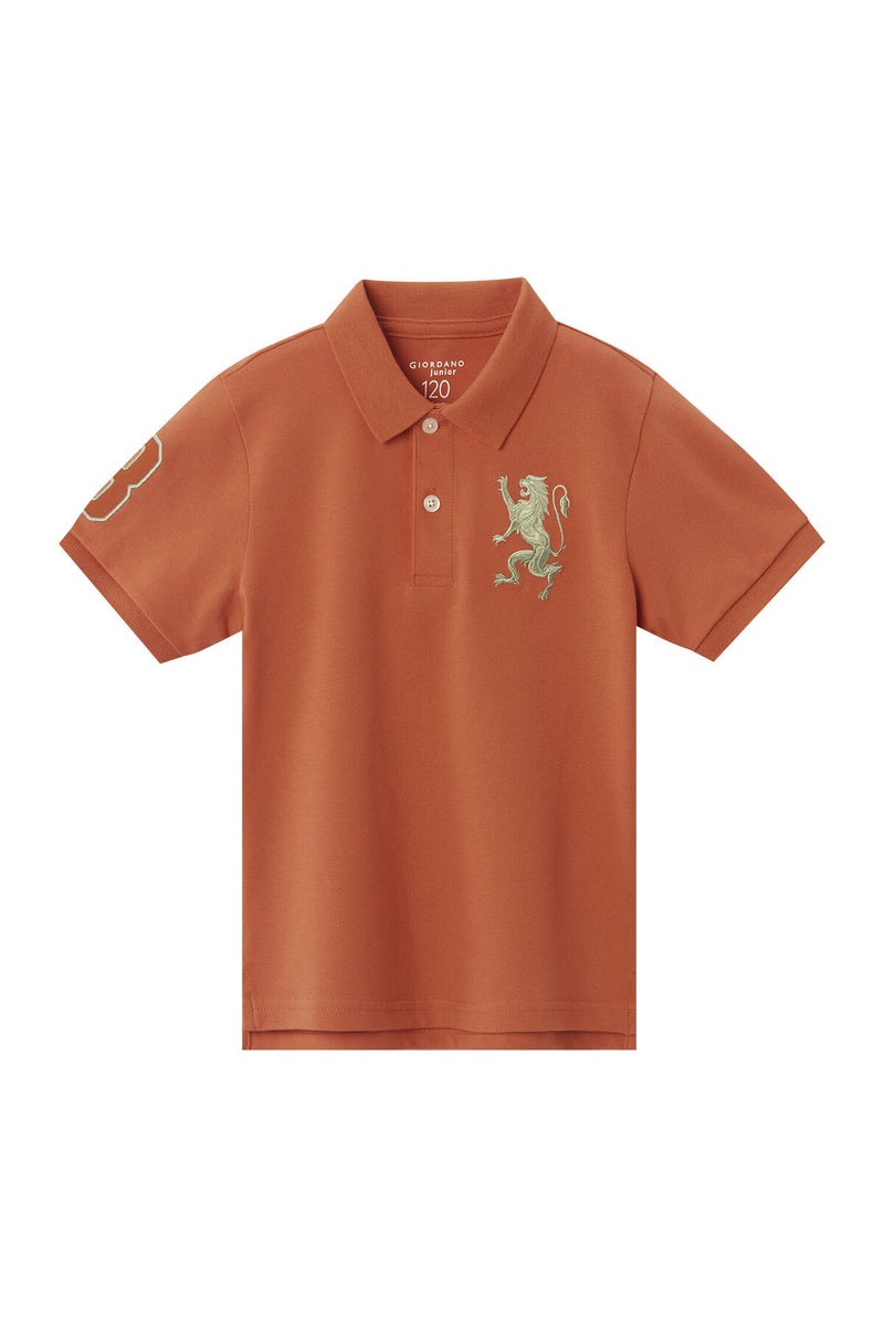 GIORDANO Junior's Orange Lion Polo for Boys - Image 1