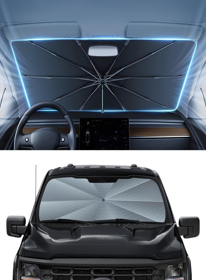 Autorder Windshield Sun Shade Umbrella for 2021-2026 Ford F-150 F-250 F-350 Accessories,Upgraded Ice Crystal Material,Easy Setup Umbrella Sunshade for Car Windshield,100% Sun Blocking - Image 1