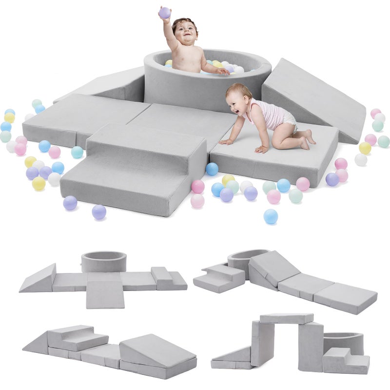 Elftopia Foam Climbing Blocks with Ball Pit Stairs for Toddlers Aged 13 Soft Playset for Indoor Crawling Foam Playground Set for Baby to Active Playing Inside Balls NOT IncludedGrey - Image 2