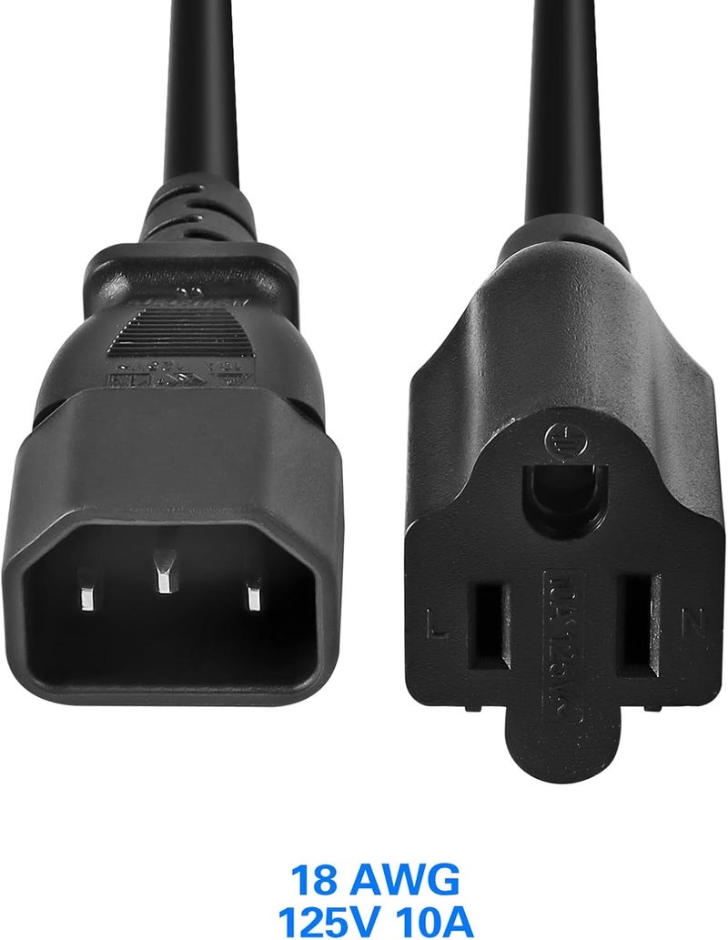 في اس اي اي ار كابل تمديد طاقة قصير قياسي للحاسوب 1 قدم 18AWG من مقبس NEMA 5-15R إلى موصل IEC320 C14، معتمد من UL، 10A 125V، 18AWG، أسود (عبوة من 3 قطع) - Image 3