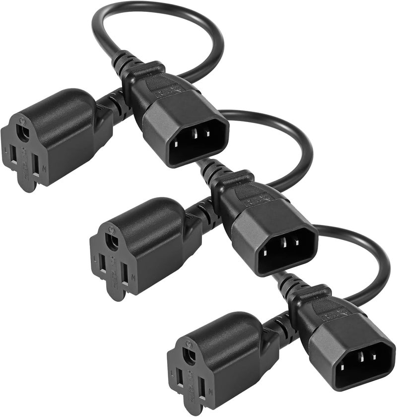 في اس اي اي ار كابل تمديد طاقة قصير قياسي للحاسوب 1 قدم 18AWG من مقبس NEMA 5-15R إلى موصل IEC320 C14، معتمد من UL، 10A 125V، 18AWG، أسود (عبوة من 3 قطع) - Image 1