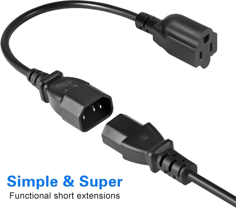 في اس اي اي ار كابل تمديد طاقة قصير قياسي للحاسوب 1 قدم 18AWG من مقبس NEMA 5-15R إلى موصل IEC320 C14، معتمد من UL، 10A 125V، 18AWG، أسود (عبوة من 3 قطع) - Image 4