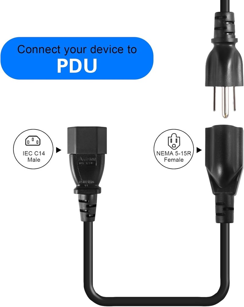 في اس اي اي ار كابل تمديد طاقة قصير قياسي للحاسوب 1 قدم 18AWG من مقبس NEMA 5-15R إلى موصل IEC320 C14، معتمد من UL، 10A 125V، 18AWG، أسود (عبوة من 3 قطع) - Image 5