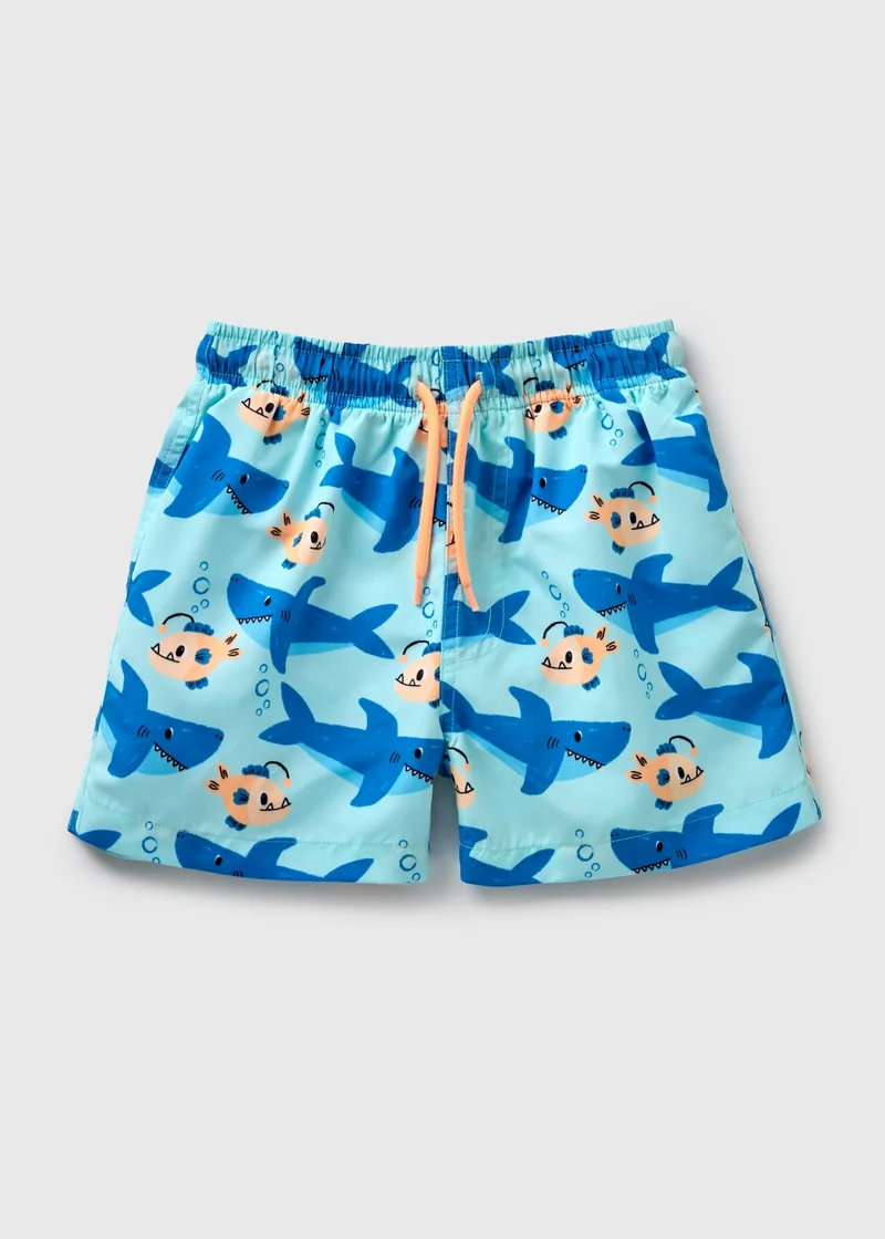 Matalan Boys Blue Shark & Fish Swim Shorts