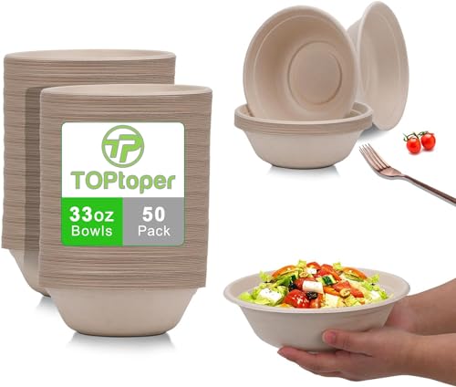 TOPtoper 33Oz 50Pack Large Paper Bowls, Disposable Bowls Bulk Leakproof and Microwave Safe for Hot or Cold Use (33 OZ) - Image 3
