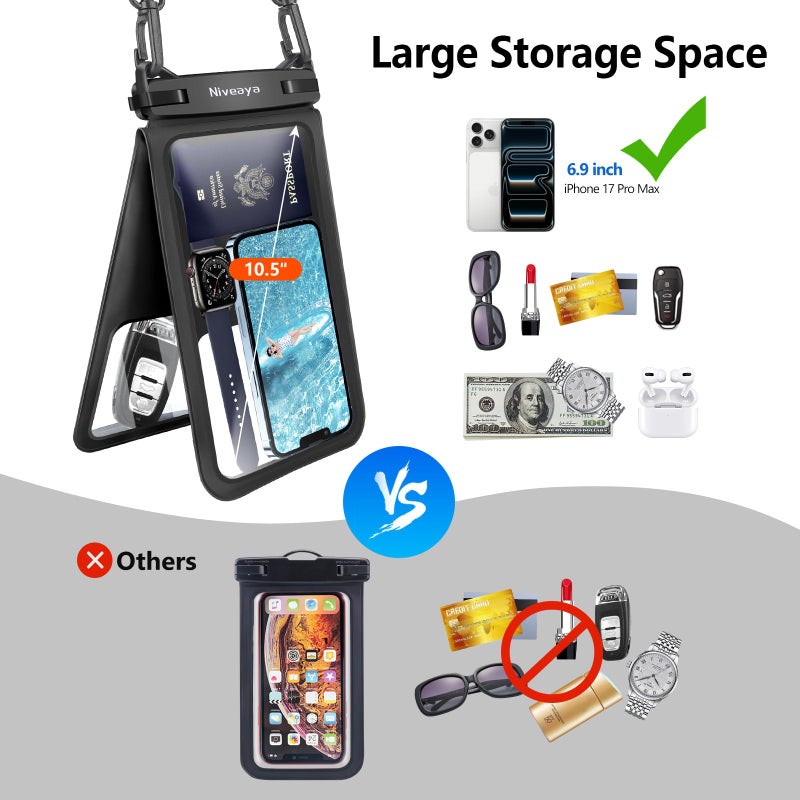 Niveaya [Up to 10.5"]Waterproof Phone Pouch - 2 Pack, Waterproof Phone Lanyard Case with iPhone 17/16/15/14/13 Pro Max up to 9.5", Phone Dry Bags for Vacation Beach Pool Kayak Cruise Travel Essentials - Image 5