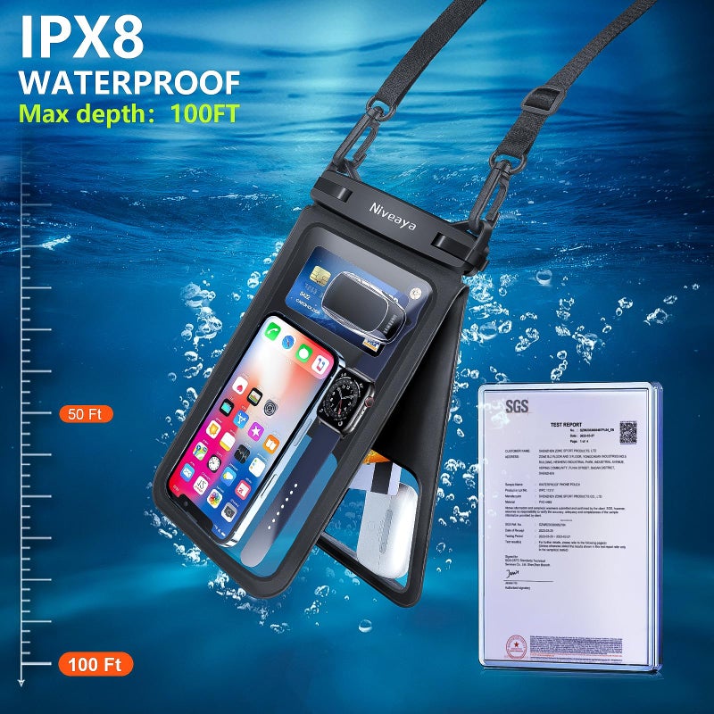 Niveaya [Up to 10.5"]Waterproof Phone Pouch - 2 Pack, Waterproof Phone Lanyard Case with iPhone 17/16/15/14/13 Pro Max up to 9.5", Phone Dry Bags for Vacation Beach Pool Kayak Cruise Travel Essentials - Image 3