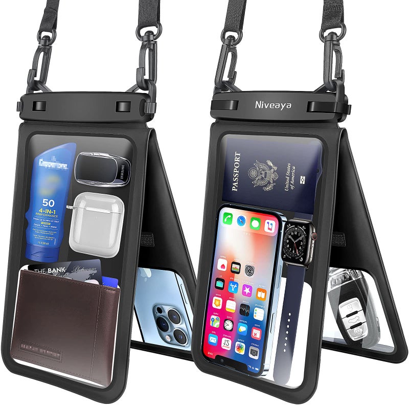 Niveaya [Up to 10.5"]Waterproof Phone Pouch - 2 Pack, Waterproof Phone Lanyard Case with iPhone 17/16/15/14/13 Pro Max up to 9.5", Phone Dry Bags for Vacation Beach Pool Kayak Cruise Travel Essentials - Image 1
