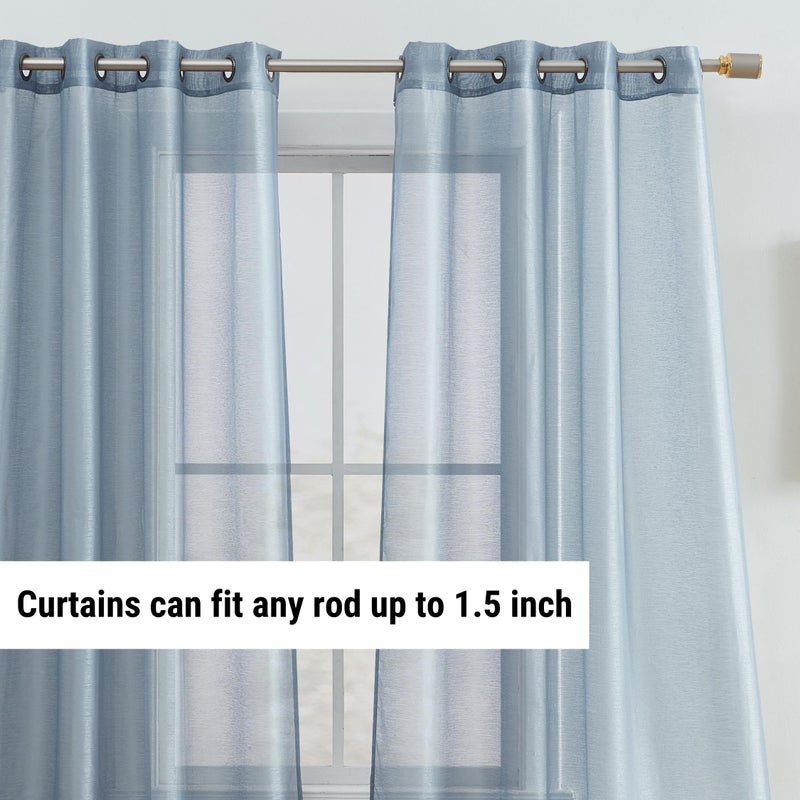 HLC.ME 2 Piece Semi-Sheer Voile Window Curtain Grommet Panels for Bedroom & Kitchen (54" W x 84" L, Dusty Blue) - Image 3