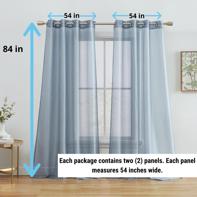 HLC.ME 2 Piece Semi-Sheer Voile Window Curtain Grommet Panels for Bedroom & Kitchen (54" W x 84" L, Dusty Blue) - Image 2