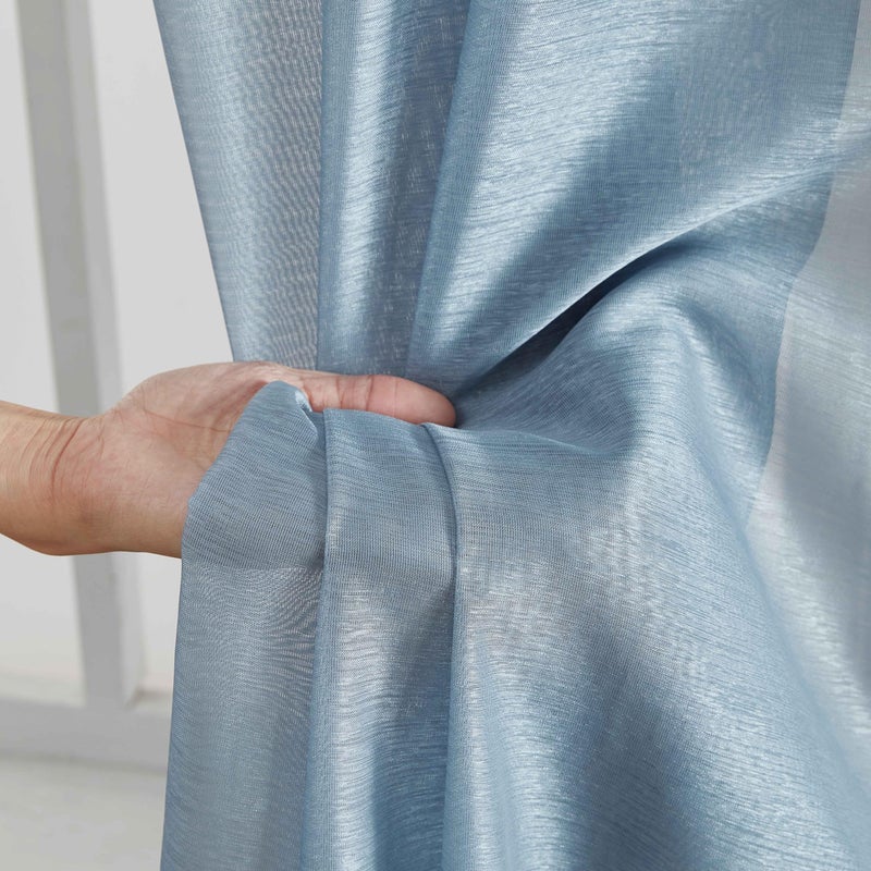 HLC.ME 2 Piece Semi-Sheer Voile Window Curtain Grommet Panels for Bedroom & Kitchen (54" W x 84" L, Dusty Blue) - Image 4
