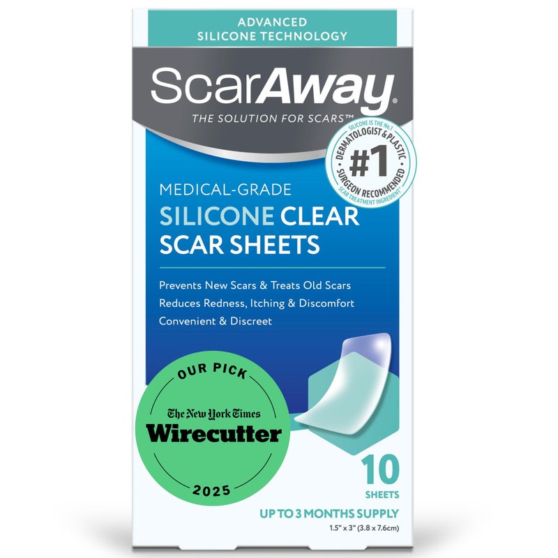 ScarAway Advanced Clear Silicone Scar Sheets, Medical Grade Silicone Strips (1.5" x 3") Scar Treatment and Prevention for Surgical, Burn, Body, Hypertrophic & Keloid Scar Treatment, 10 Clear Sheets - Image 1