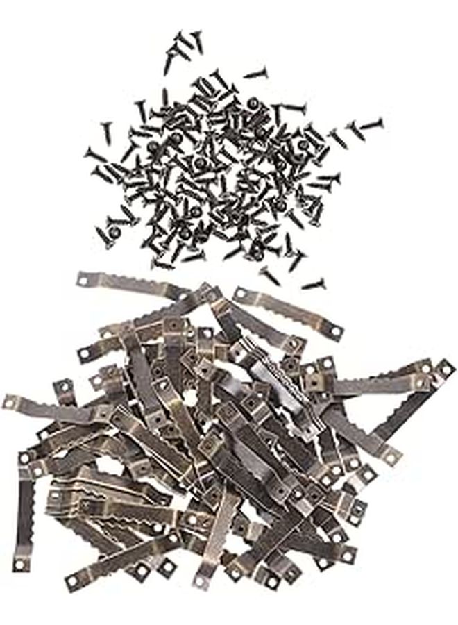 100 Serrated Picture Hanger Hooks Antique Bronze Screws For Wall Canvas Frame Mounting - Image 1